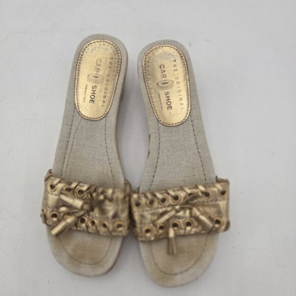 THE ORIGINAL CAR SHOE Gold Tassel Wooden Slip On Italy Womens 35 4.5 Leather - Picture 2 of 11